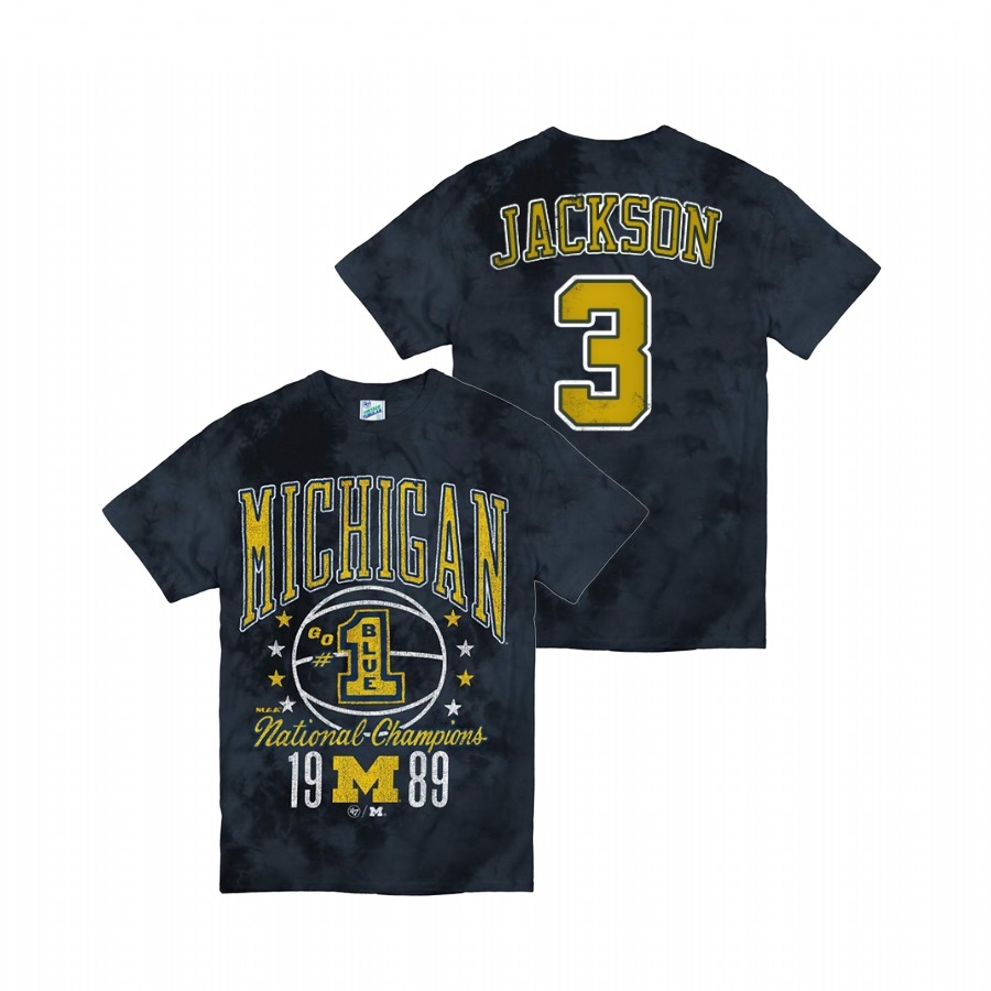 Michigan Wolverines Men's NCAA Zeb Jackson #3 Navy Tie Dye Vintage Tubular Retro Tie-Dye College Football T-Shirt QTV0649QY